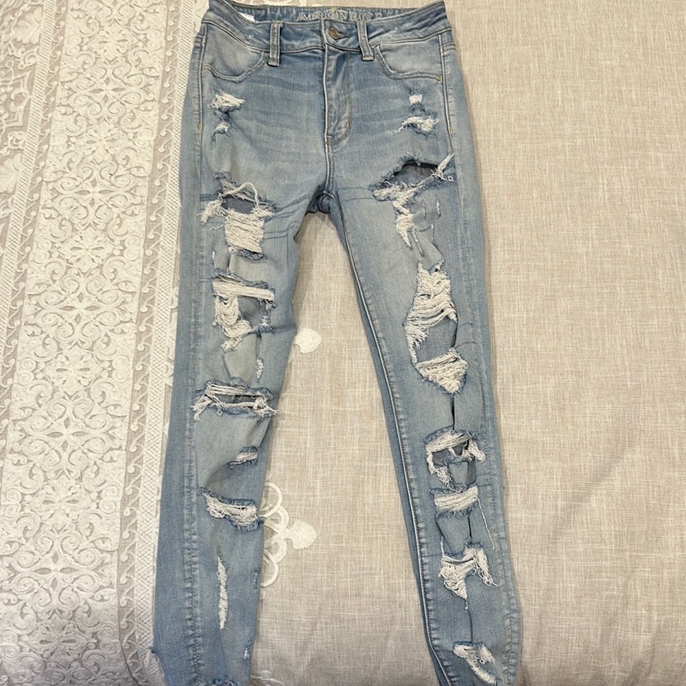 American Eagle Outfitters ripped Light Blue Skinny Jeans